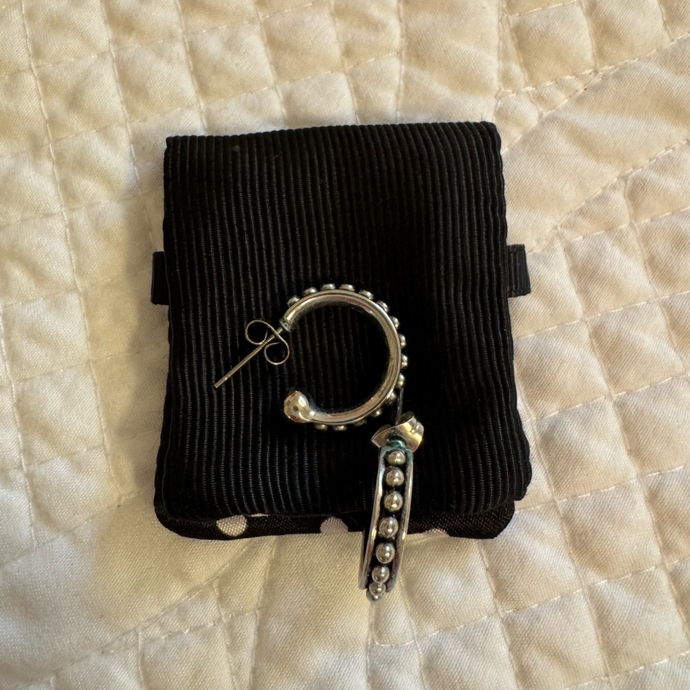 Beaded Silver Hoop Earrings